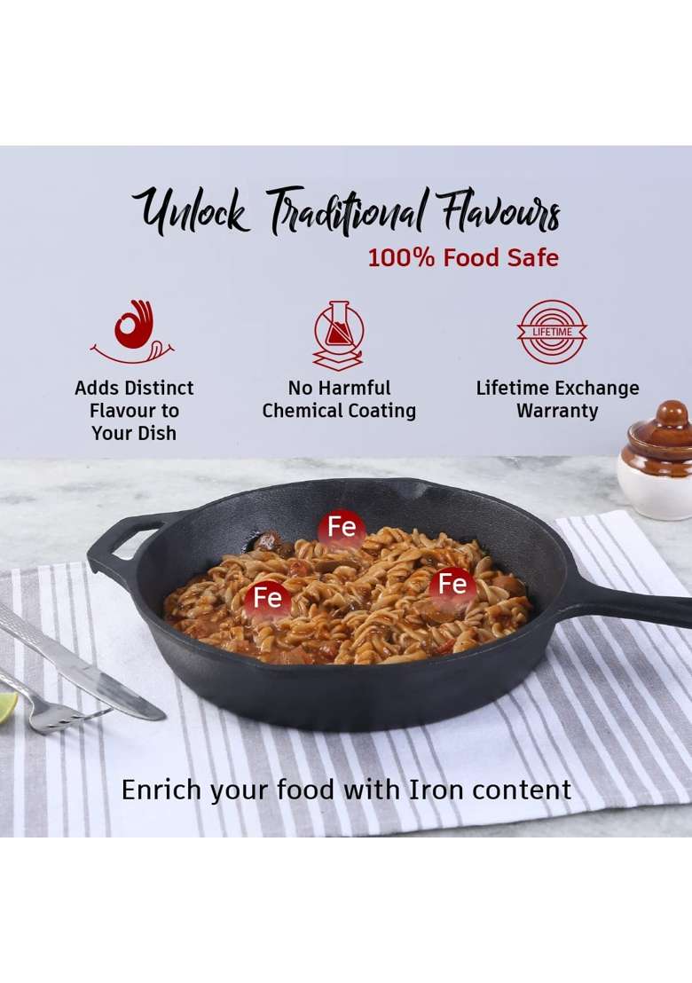 Wonderchef Forza Pre Seasoned Cast Iron Fry Pan | 19 cm | 7.5 Inch - Indya