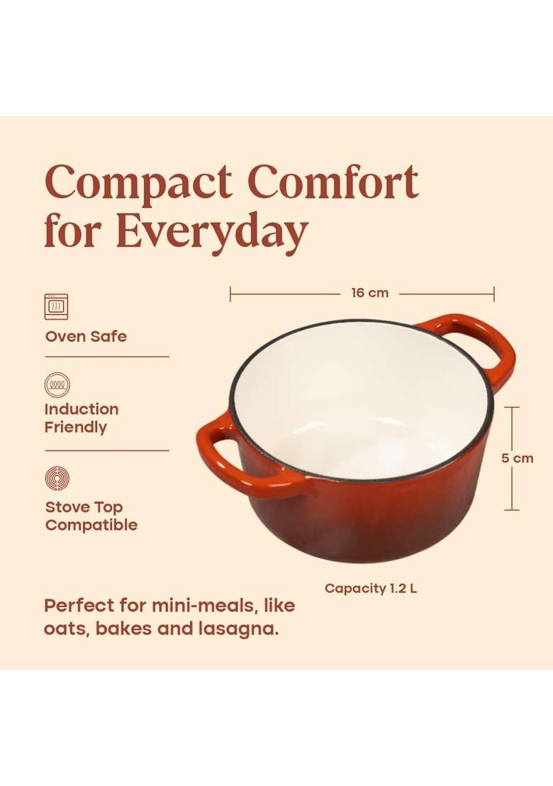 CUMIN CO. Cast Iron Cookware Fry Pan and Dutch Oven Set | 16 cm | 6.3 Inch | Induction Compatible | Non-Toxic | With Lid | Rust Resistant - Indya