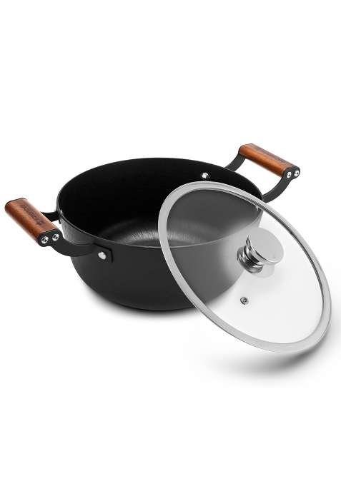 Wonderchef Ferro Light-Weight Cast-Iron Casserole and Glass Lid | 24 cm | 9.4 Inch | Induction Compatible | Non-Toxic | Pre-Seasoned