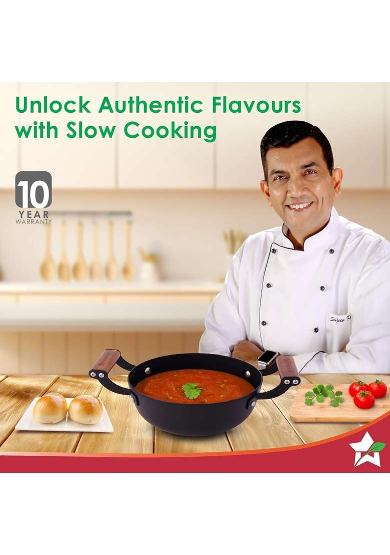 Wonderchef Ferro Light-Weight Cast-Iron Kadhai Wok | 20 cm | 7.9 Inch | Pre-Seasoned - Indya