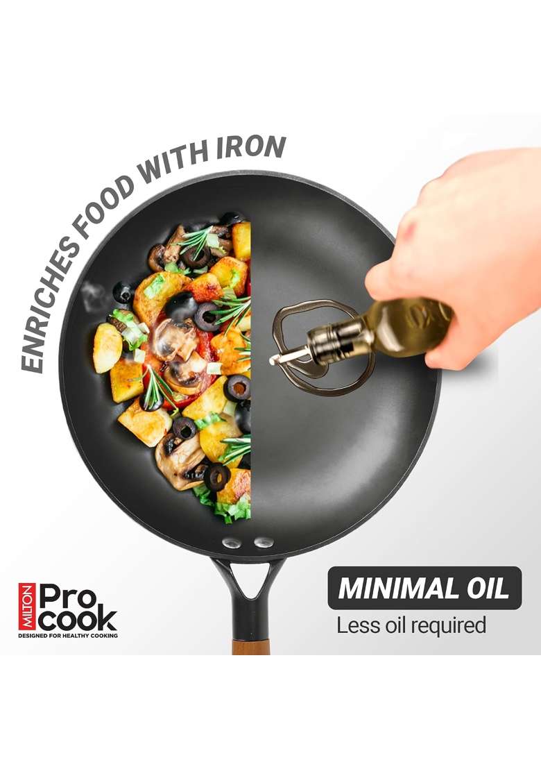MILTON Pro cook Induction Cookware and Gas Stove Friendly Cast Iron Fry Pan | 26 cm | 10.2 Inch | Dishwasher Safe | PFOA Free - Indya