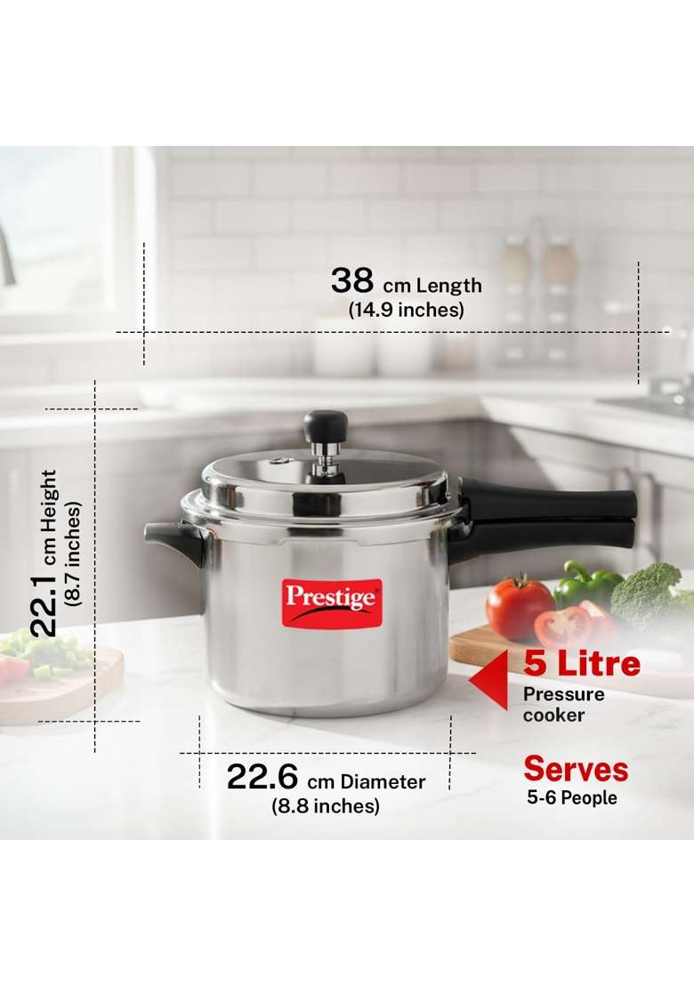 Prestige Aluminium Popular Outerlid Pressure Cooker | 5 L | 5.3 Qt - Indya