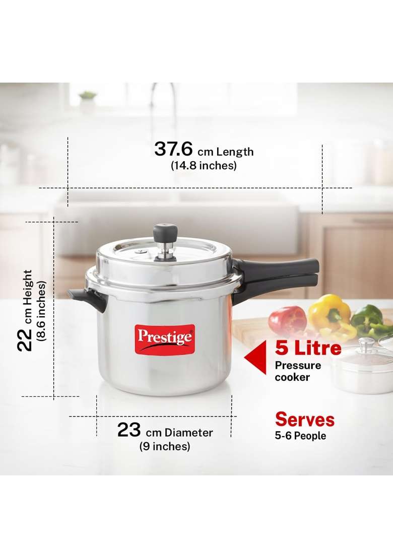 Prestige Aluminium Popular Svachh Outerlid Pressure Cooker | 5 L | 5.3 Qt - Indya