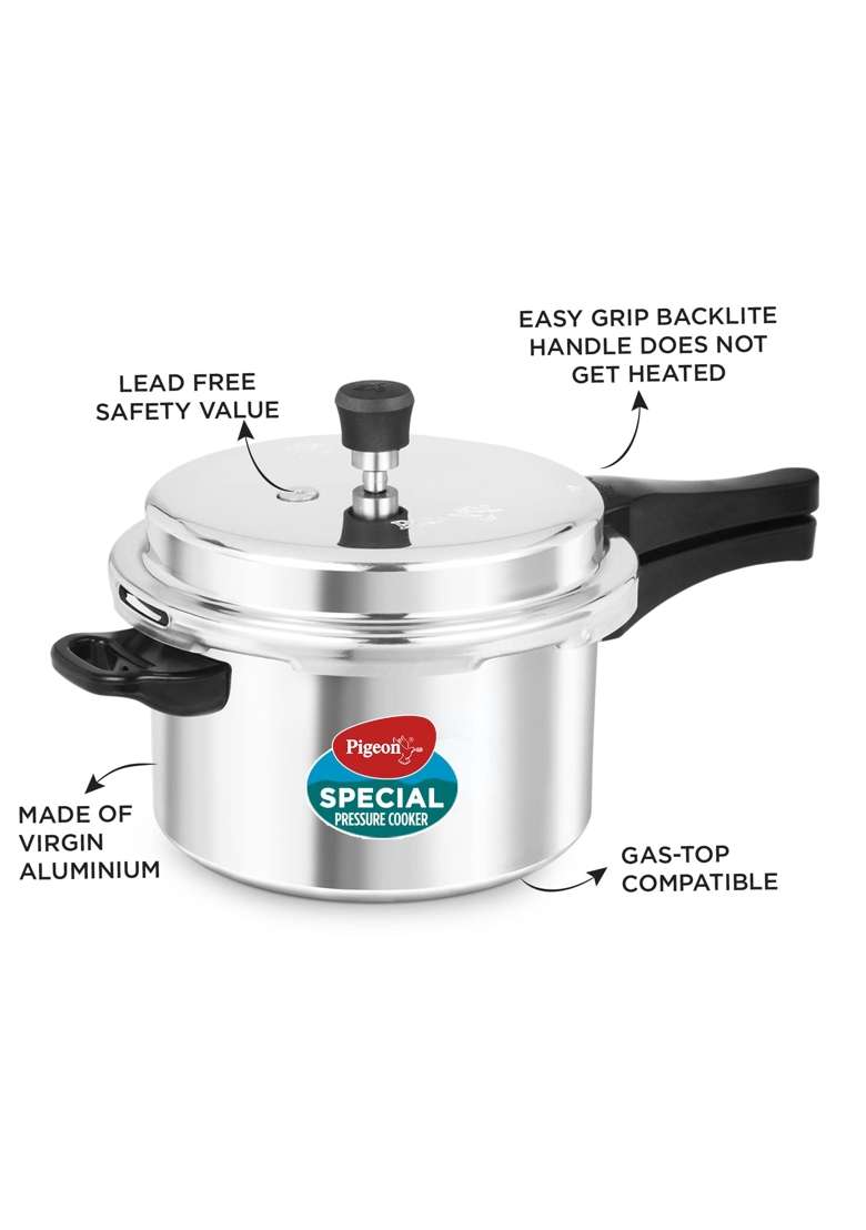 Pigeon By Stovekraft Aluminium Pressure Cooker Non Induction Base Outer Lid Cooker | 5 L | 5.3 Qt - Indya