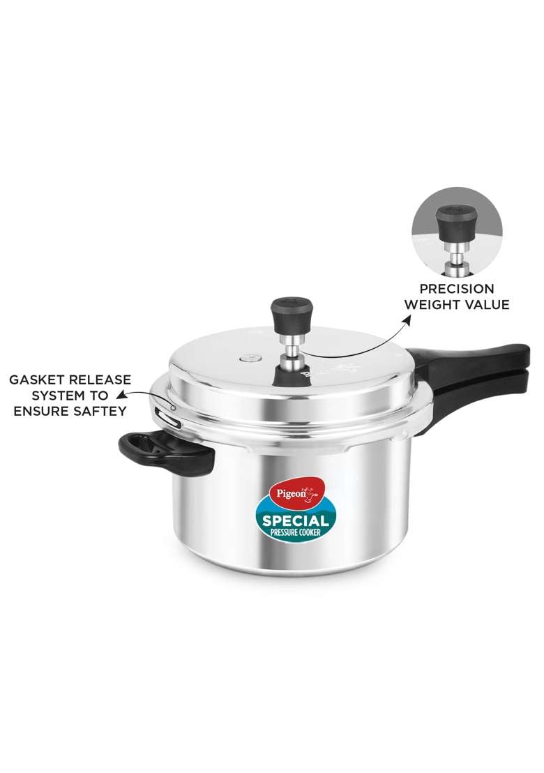 Pigeon By Stovekraft Aluminium Pressure Cooker Non Induction Base Outer Lid Cooker | 5 L | 5.3 Qt - Indya