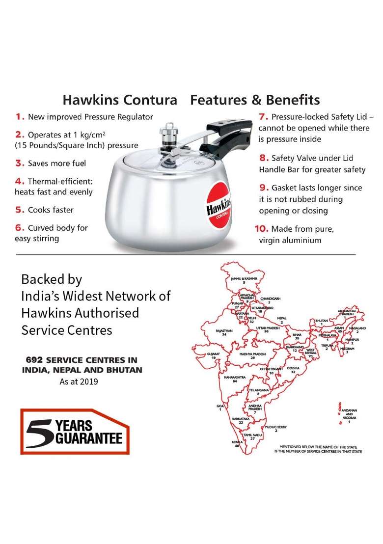 Hawkins Aluminium Contura Pressure Cooker | 3 L | 3.2 Qt - Indya