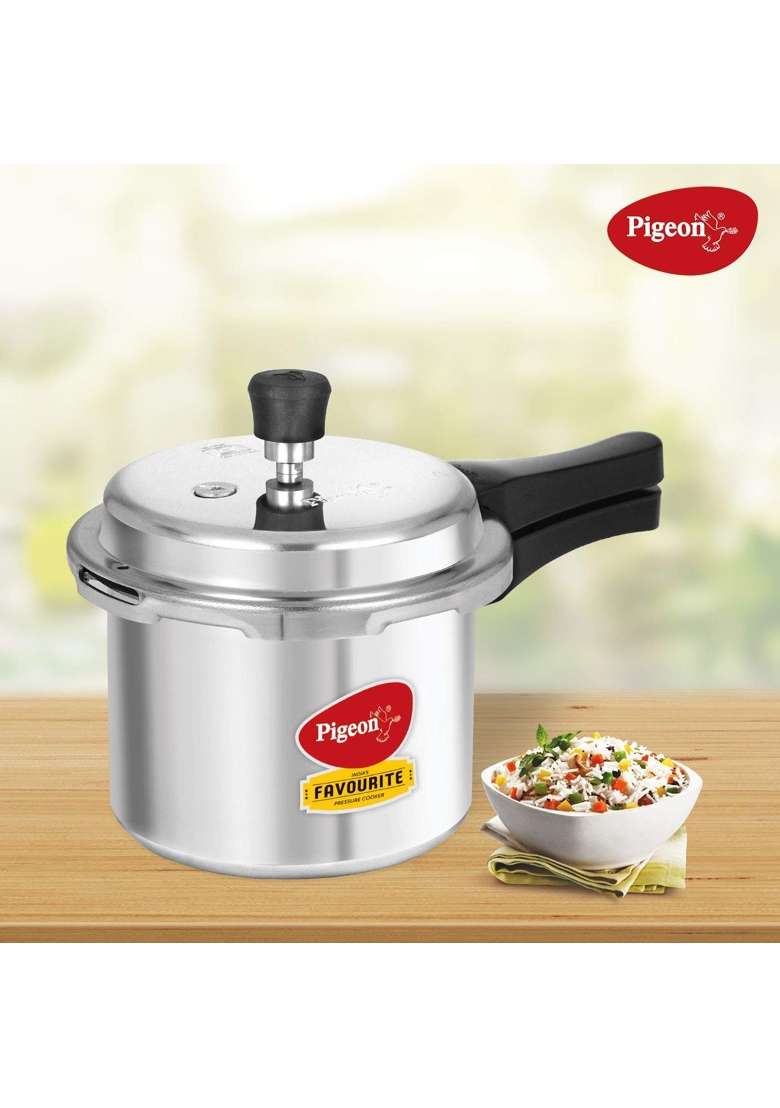 Pigeon By Stovekraft Favourite Induction Base Aluminium Pressure Cooker with Outer Lid | 3 L | 3.2 Qt - Indya