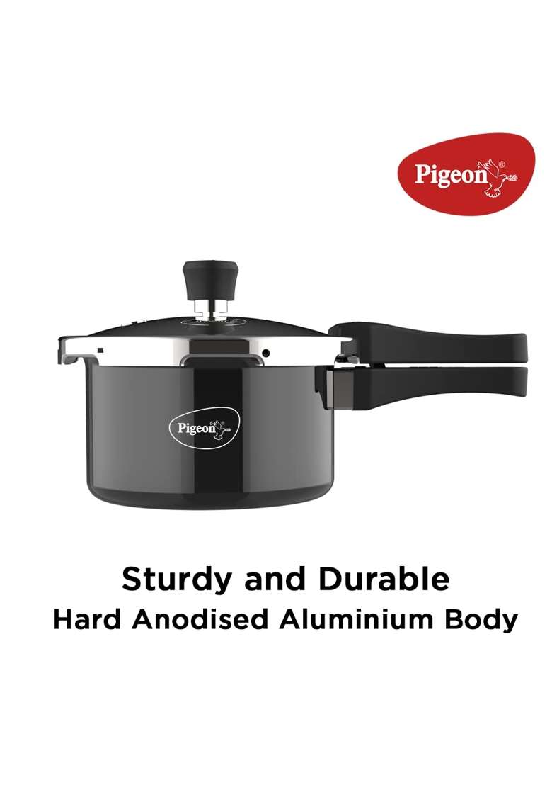Pigeon Aluminium Hard Anodised Pressure Cooker Outer Lid with Induction Base | 1.5 L | 1.6 Qt - Indya