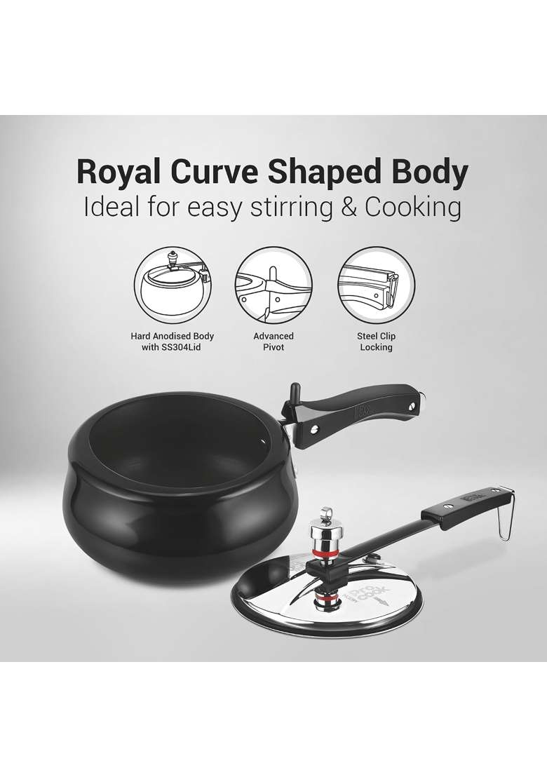 MILTON Pro cook Induction Cookware and Gas Stove Friendly Hard Anodized Royal Curve Pressure | 5 L | 5.3 Qt - Indya