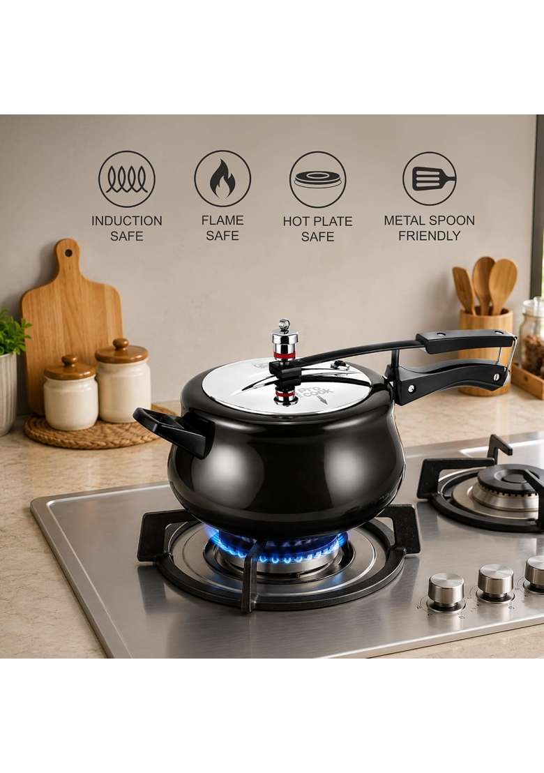 MILTON Pro cook Induction Cookware and Gas Stove Friendly Hard Anodized Royal Curve Pressure | 5 L | 5.3 Qt - Indya