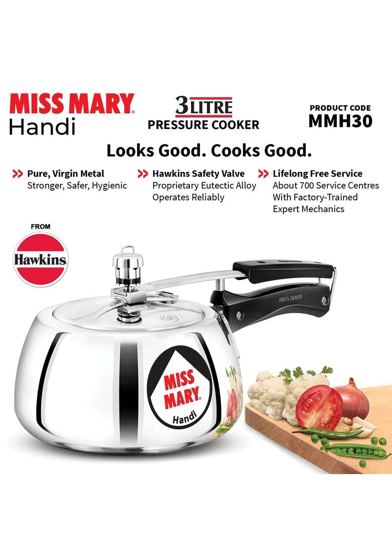 Hawkins Miss Mary Handi Cooking Pot Pressure Cooker | 3 L | 3.2 Qt - Indya