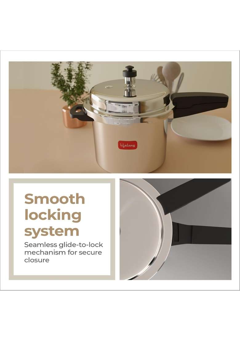 Lifelong Stainless Steel Pressure Cooker | 5 L | 5.3 Qt | Induction Compatible - Indya