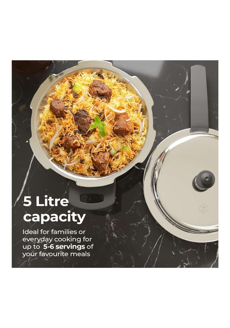 Lifelong Stainless Steel Pressure Cooker | 5 L | 5.3 Qt | Induction Compatible - Indya