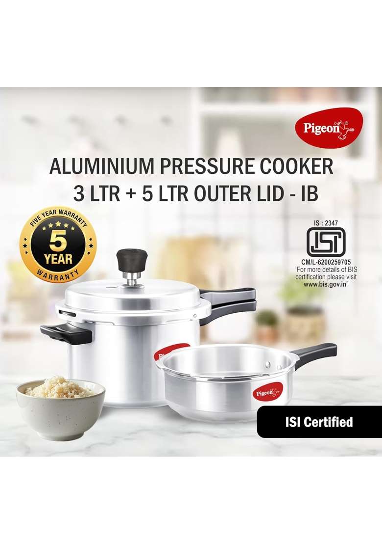 Pigeon Aluminium Pressure Cooker Combo | 3 L | 3.2 Qt - Indya