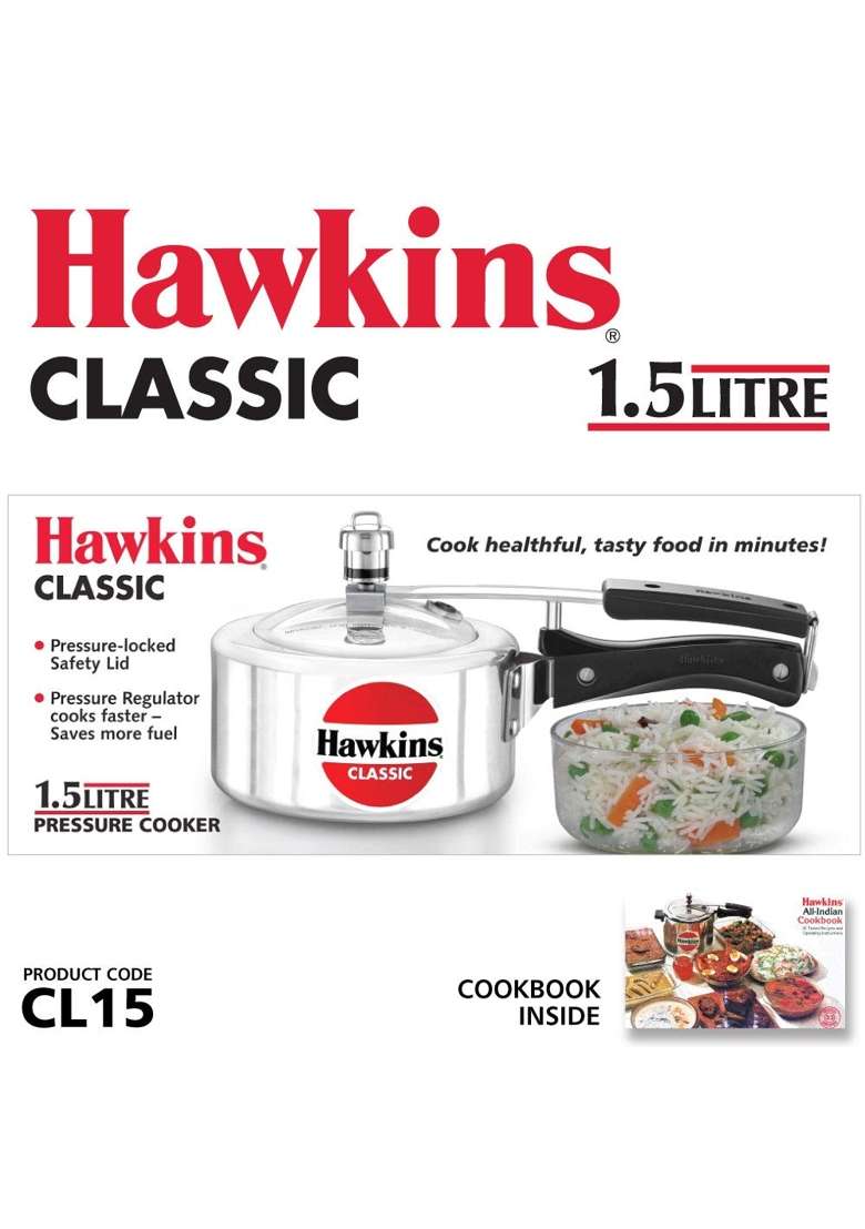Hawkins Classic Aluminium Pressure Cooker | 1.5 L | 1.6 Qt - Indya
