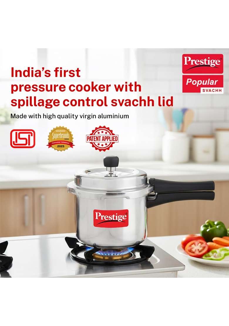 Prestige Aluminium Popular Svachh Outerlid Pressure Cooker | 3 L | 3.2 Qt - Indya
