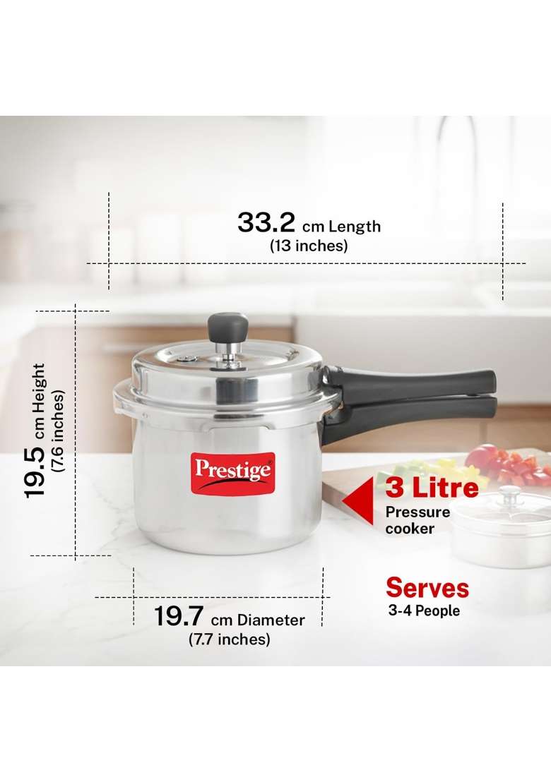Prestige Aluminium Popular Svachh Outerlid Pressure Cooker | 3 L | 3.2 Qt - Indya