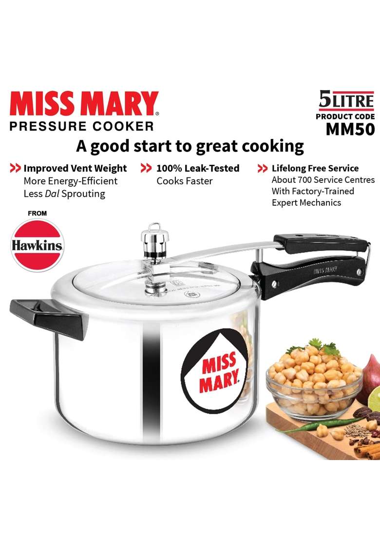 Hawkins Miss Mary Aluminium Pressure Cooker | 5 L | 5.3 Qt - Indya