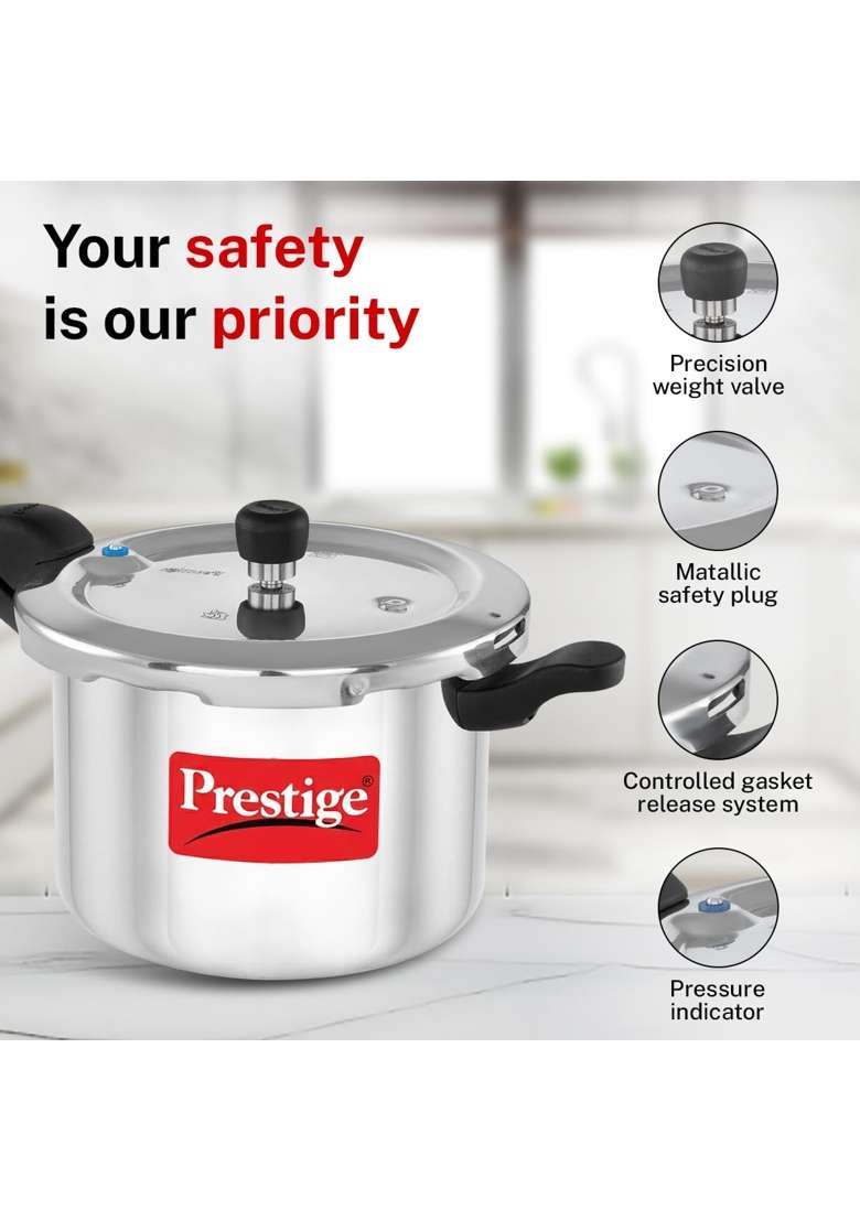 Prestige Aluminium Svachh Outer Lid Pressure Cooker Combo with 2 Lids | 2 L | 2.1 Qt | Induction Compatible - Indya