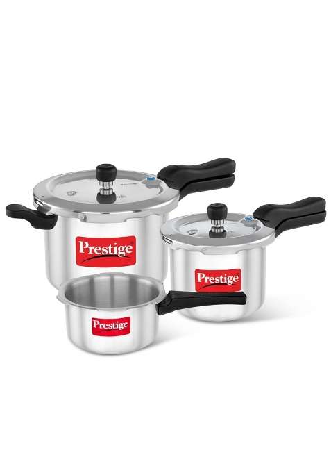 Prestige Aluminium Svachh Outer Lid Pressure Cooker Combo with 2 Lids | 2 L | 2.1 Qt | Induction Compatible