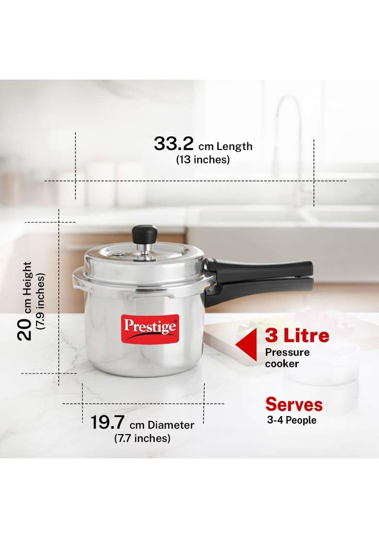 Prestige Aluminium Popular Plus Svachh Outerlid Pressure Cooker | 3 L | 3.2 Qt | Induction Compatible - Indya