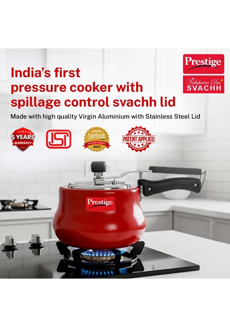 Prestige Aluminium Nakshatra Duo Inner Lid Pressure Cooker | 3 L | 3.2 Qt | Induction Compatible - Indya