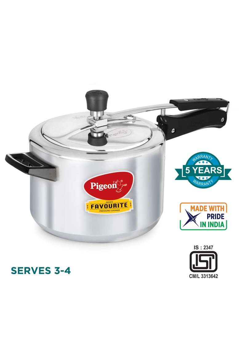 Pigeon By Stovekraft Favourite Aluminium Inner Lid Induction Base Pressure Cooker | 5 L | 5.3 Qt - Indya