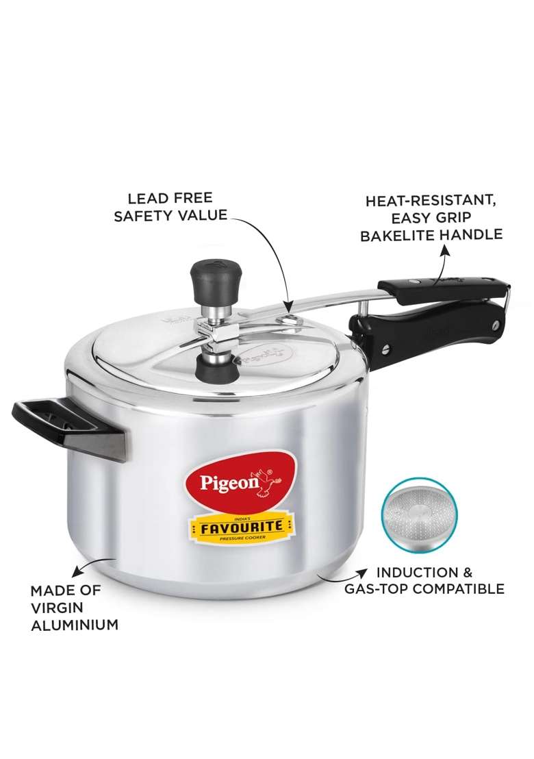 Pigeon By Stovekraft Favourite Aluminium Inner Lid Induction Base Pressure Cooker | 5 L | 5.3 Qt - Indya