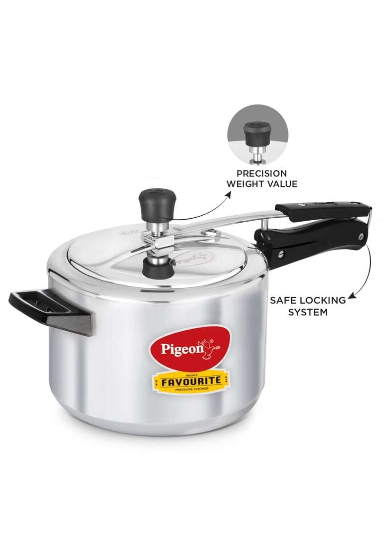 Pigeon By Stovekraft Favourite Aluminium Inner Lid Induction Base Pressure Cooker | 5 L | 5.3 Qt - Indya