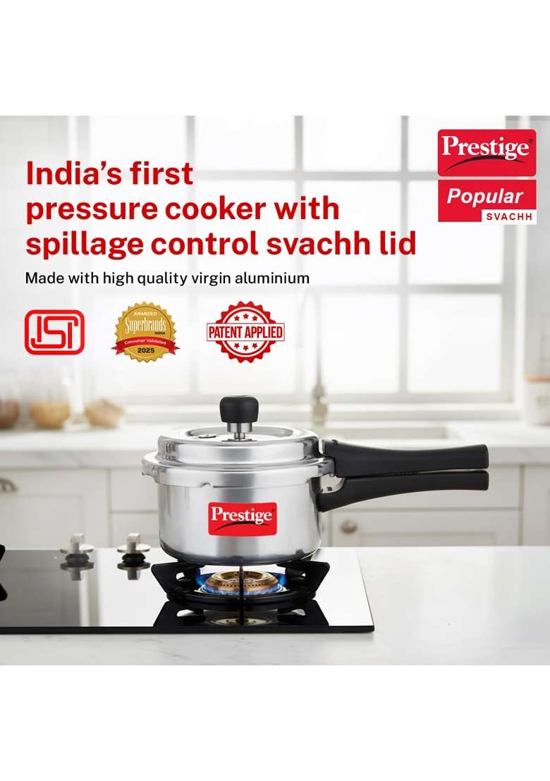 Prestige Aluminium Popular Svachh Outerlid Pressure Cooker | 2 L | 2.1 Qt - Indya