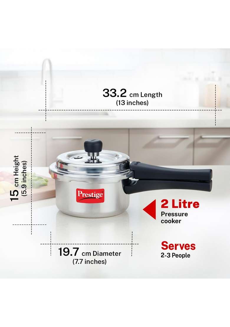 Prestige Aluminium Popular Svachh Outerlid Pressure Cooker | 2 L | 2.1 Qt - Indya