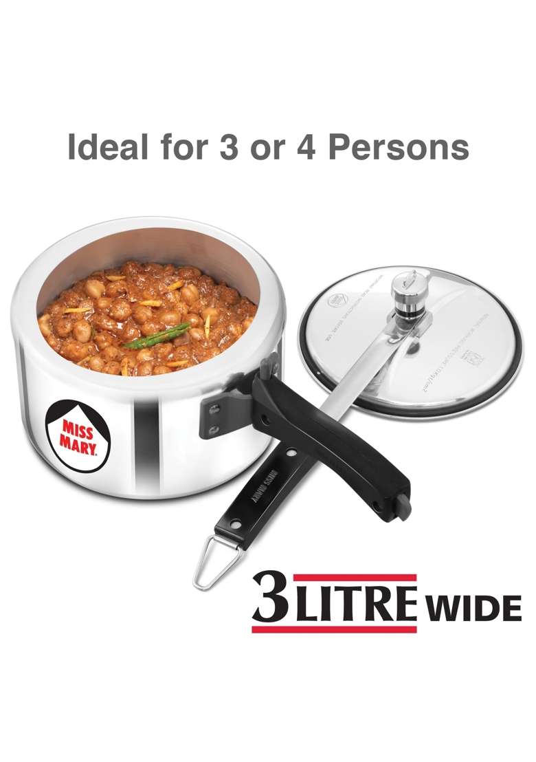 Hawkins Miss Mary Aluminium Pressure Cooker | 3 L | 3.2 Qt | Induction Compatible - Indya