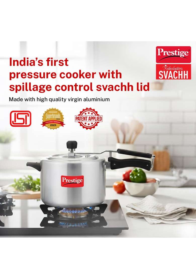 Prestige Aluminium Nakshatra Svachh Innerlid Pressure Cooker | 5 L | 5.3 Qt - Indya