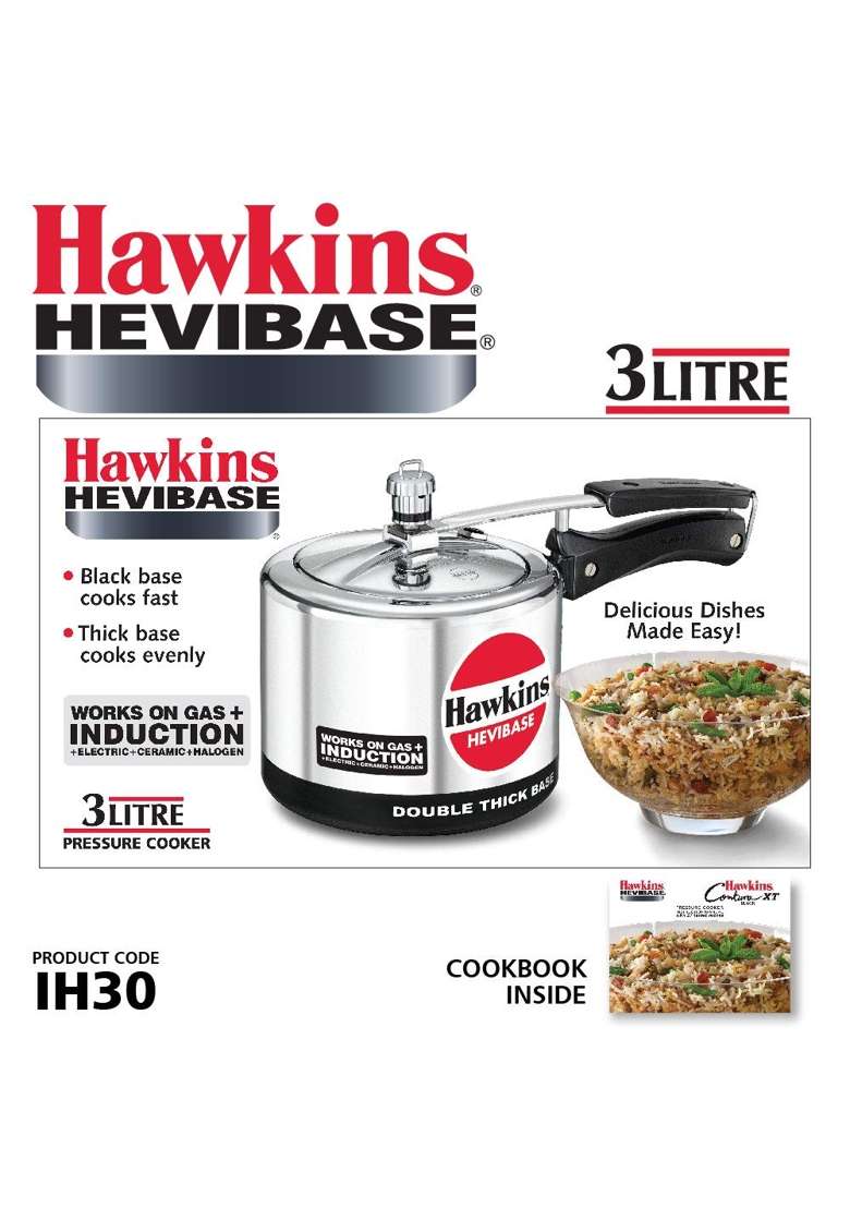 Hawkins Aluminium Hevibase Pressure Cooker | 3 L | 3.2 Qt | Induction Compatible - Indya