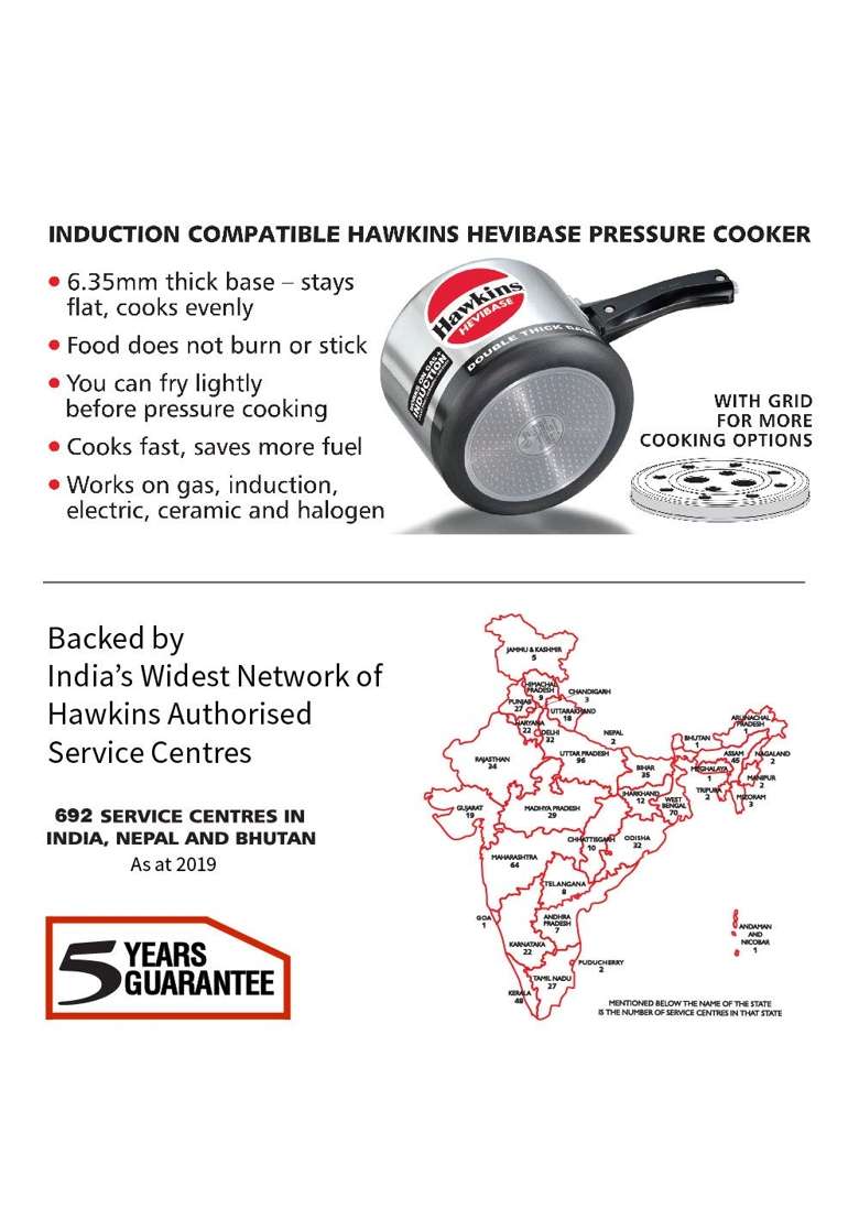 Hawkins Aluminium Hevibase Pressure Cooker | 3 L | 3.2 Qt | Induction Compatible - Indya