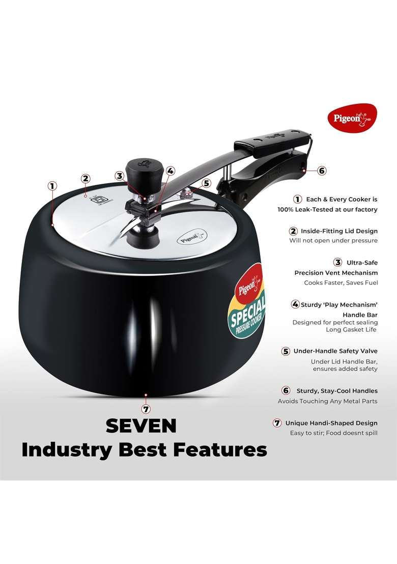 Pigeon By Stovekraft Hard Anodised Aluminium Inner Lid Cooker | 3 L | 3.2 Qt | Induction Compatible - Indya
