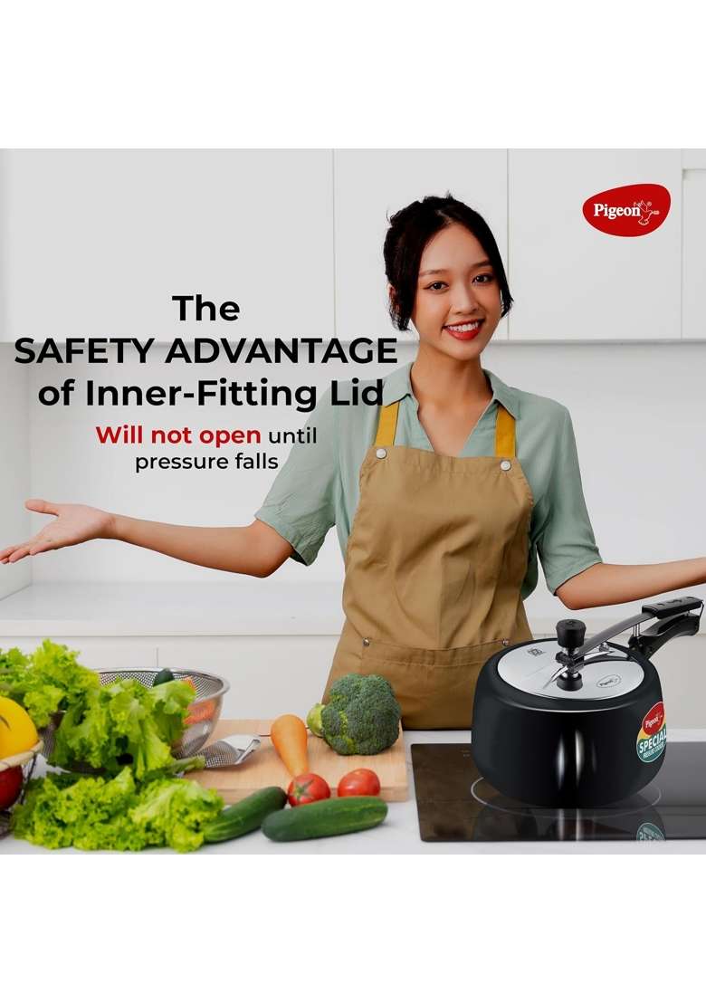Pigeon By Stovekraft Hard Anodised Aluminium Inner Lid Cooker | 3 L | 3.2 Qt | Induction Compatible - Indya