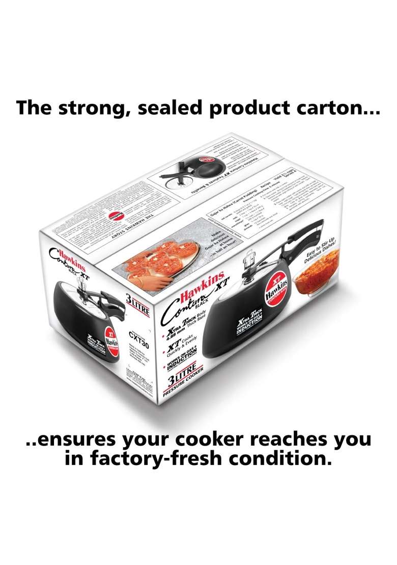 Hawkins Contura Black XT Induction Compatible Aluminium Inner Lid Pressure Cooker | 3 L | 3.2 Qt - Indya