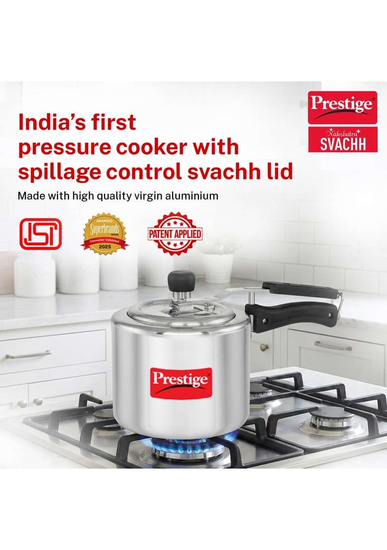Prestige Aluminium Nakshatra Plus Svachh Innerlid Pressure Cooker | 3 L | 3.2 Qt | Induction Compatible - Indya