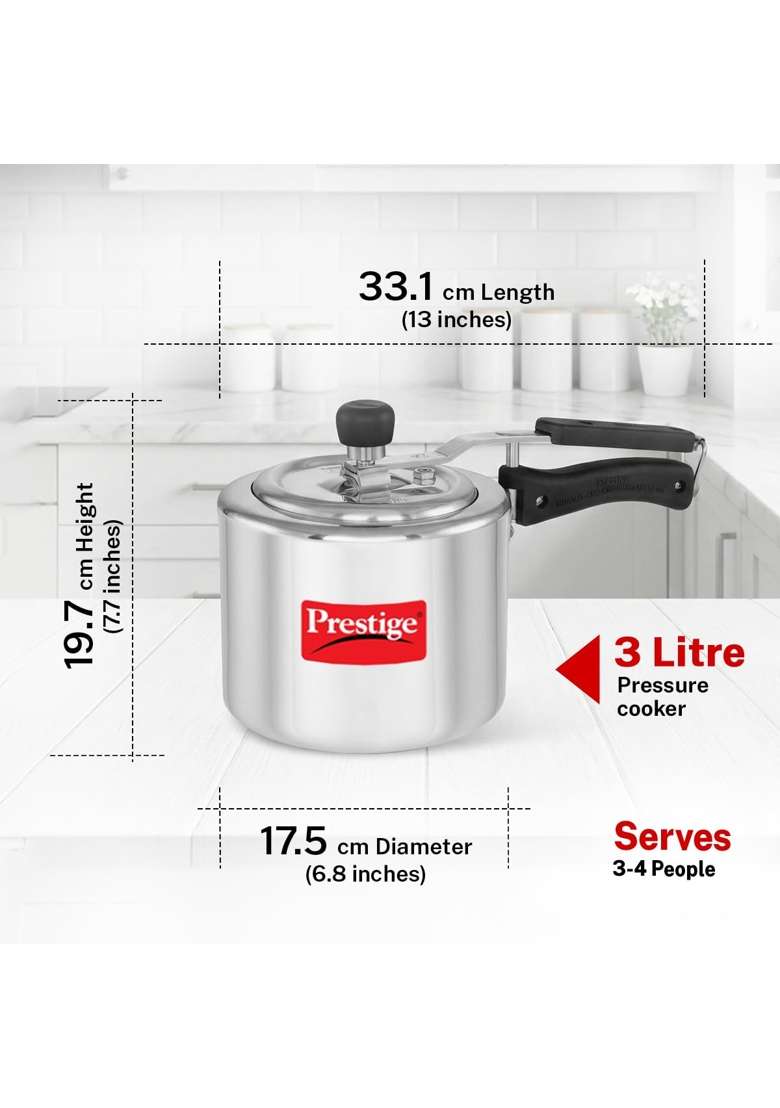 Prestige Aluminium Nakshatra Plus Svachh Innerlid Pressure Cooker | 3 L | 3.2 Qt | Induction Compatible - Indya