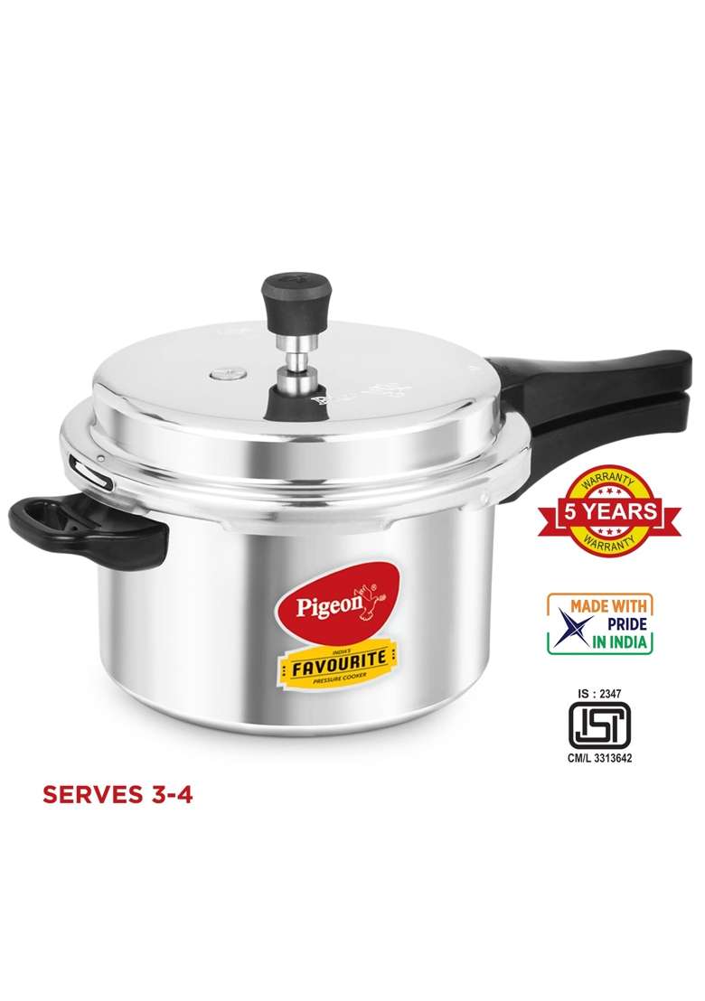 Pigeon By Stovekraft Favourite Induction Base Aluminium Pressure Cooker with Outer Lid | 5 L | 5.3 Qt - Indya