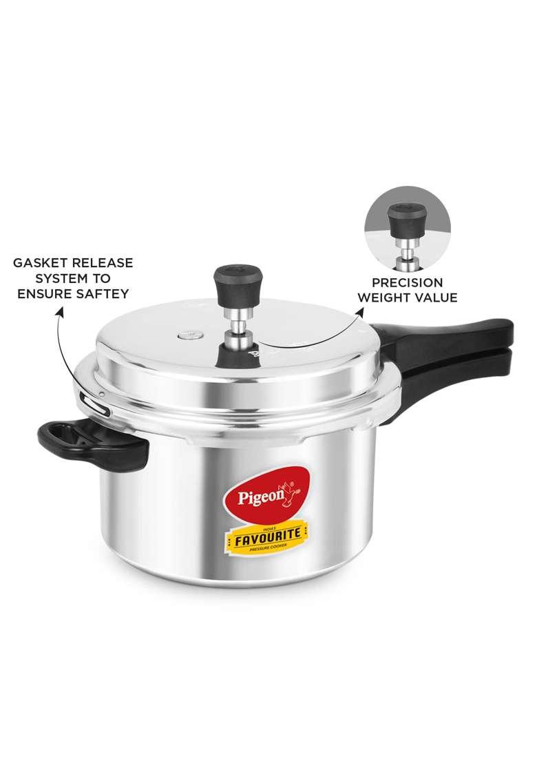 Pigeon By Stovekraft Favourite Induction Base Aluminium Pressure Cooker with Outer Lid | 5 L | 5.3 Qt - Indya