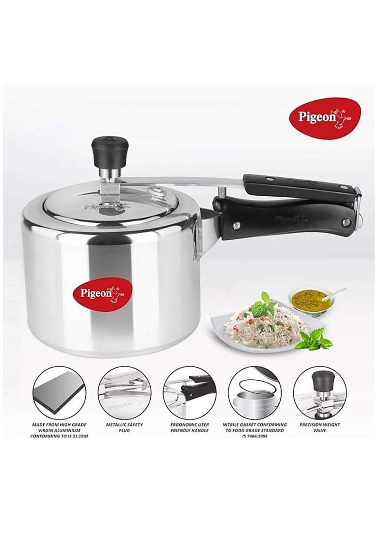 Pigeon Storm Aluminium Innner Lid Pressure Cooker Induction and Gas Stove Compatible | 3 L | 3.2 Qt - Indya