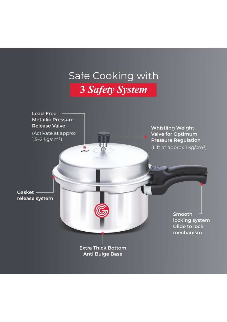 GLOBE Eagle Aluminium Inner Lid Pressure Cooker | 3 L | 3.2 Qt - Indya