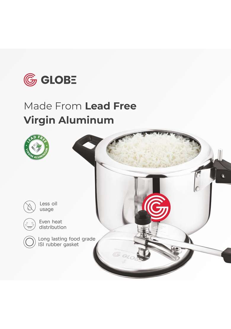 GLOBE Brio Aluminium Inner Lid Pressure Cooker | 5 L | 5.3 Qt - Indya