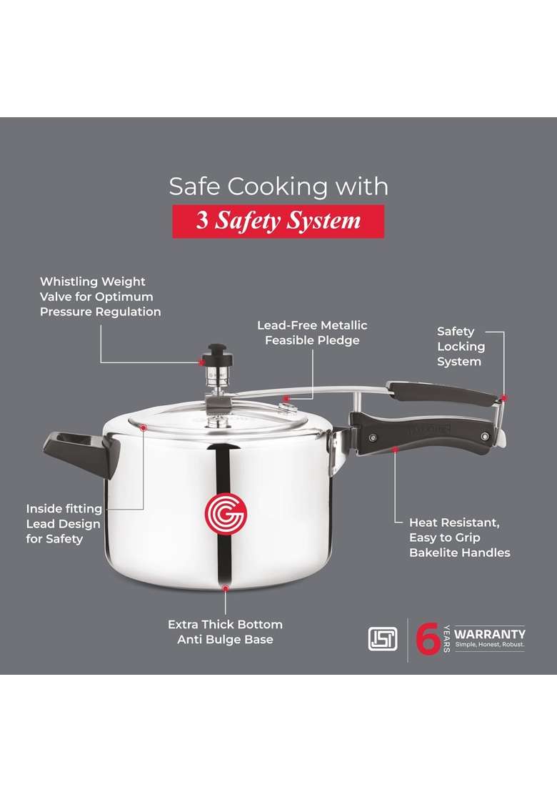 GLOBE Brio Aluminium Inner Lid Pressure Cooker | 5 L | 5.3 Qt - Indya