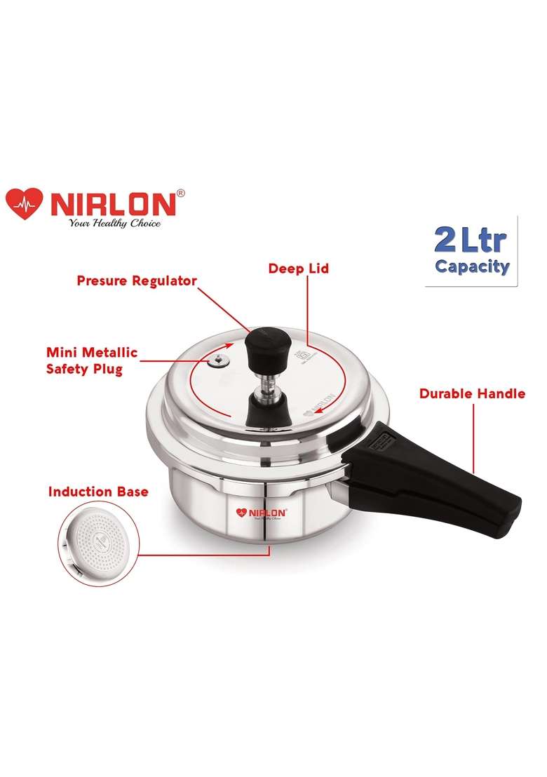 NIRLON Induction Base Outer Lid Aluminium Pressure Cooker | 2 L | 2.1 Qt - Indya