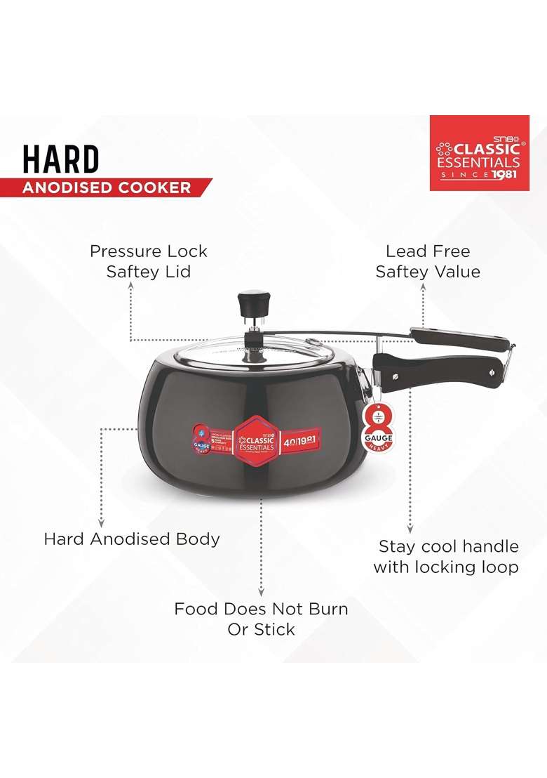 CLASSIC ESSENTIALS Hard Anodised Inner Lid Aluminium Pressure Cooker | 3 L | 3.2 Qt | Induction Compatible - Indya