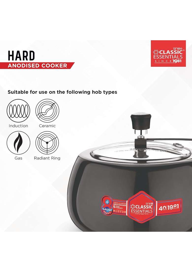 CLASSIC ESSENTIALS Hard Anodised Inner Lid Aluminium Pressure Cooker | 3 L | 3.2 Qt | Induction Compatible - Indya