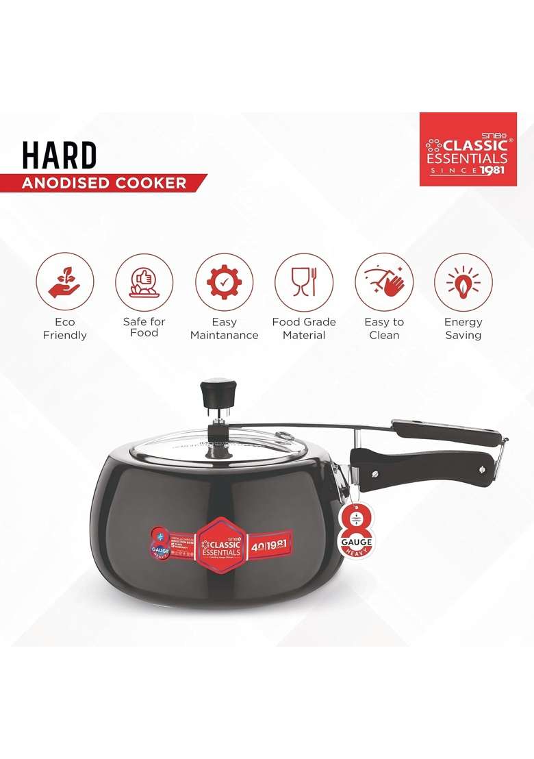 CLASSIC ESSENTIALS Hard Anodised Inner Lid Aluminium Pressure Cooker | 3 L | 3.2 Qt | Induction Compatible - Indya